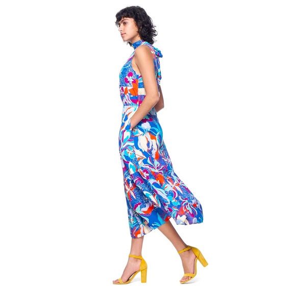 NWT The Kit by Daniel Vosovic Jia High Neck Midi Dress Berry Tropics Print Sz 3X - Picture 3 of 9